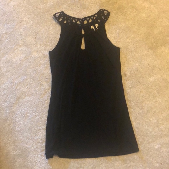 Black Tunic Top, Scalloped Neckline, Small - Picture 7 of 7